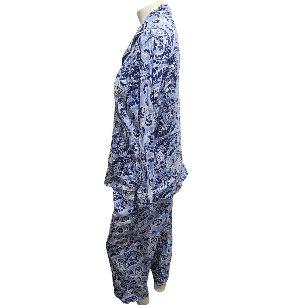 Lauren Ralph Lauren Blue Paisley Cotton Pajama Set L Button Front Sleepwear - Picture 5 of 7